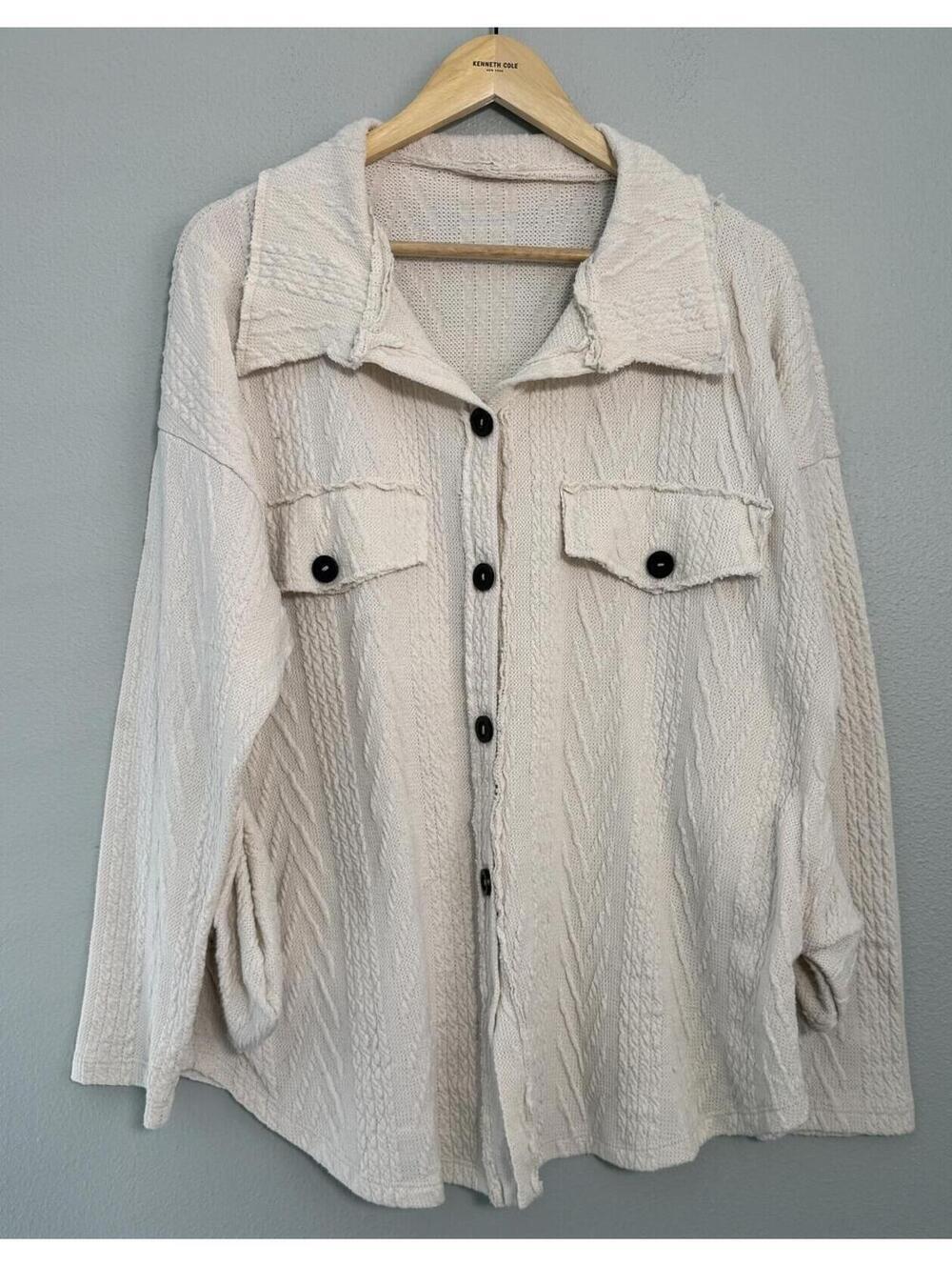 Bucketlist Boutique Textured Ivory Cable Knit Shacket - Women's M